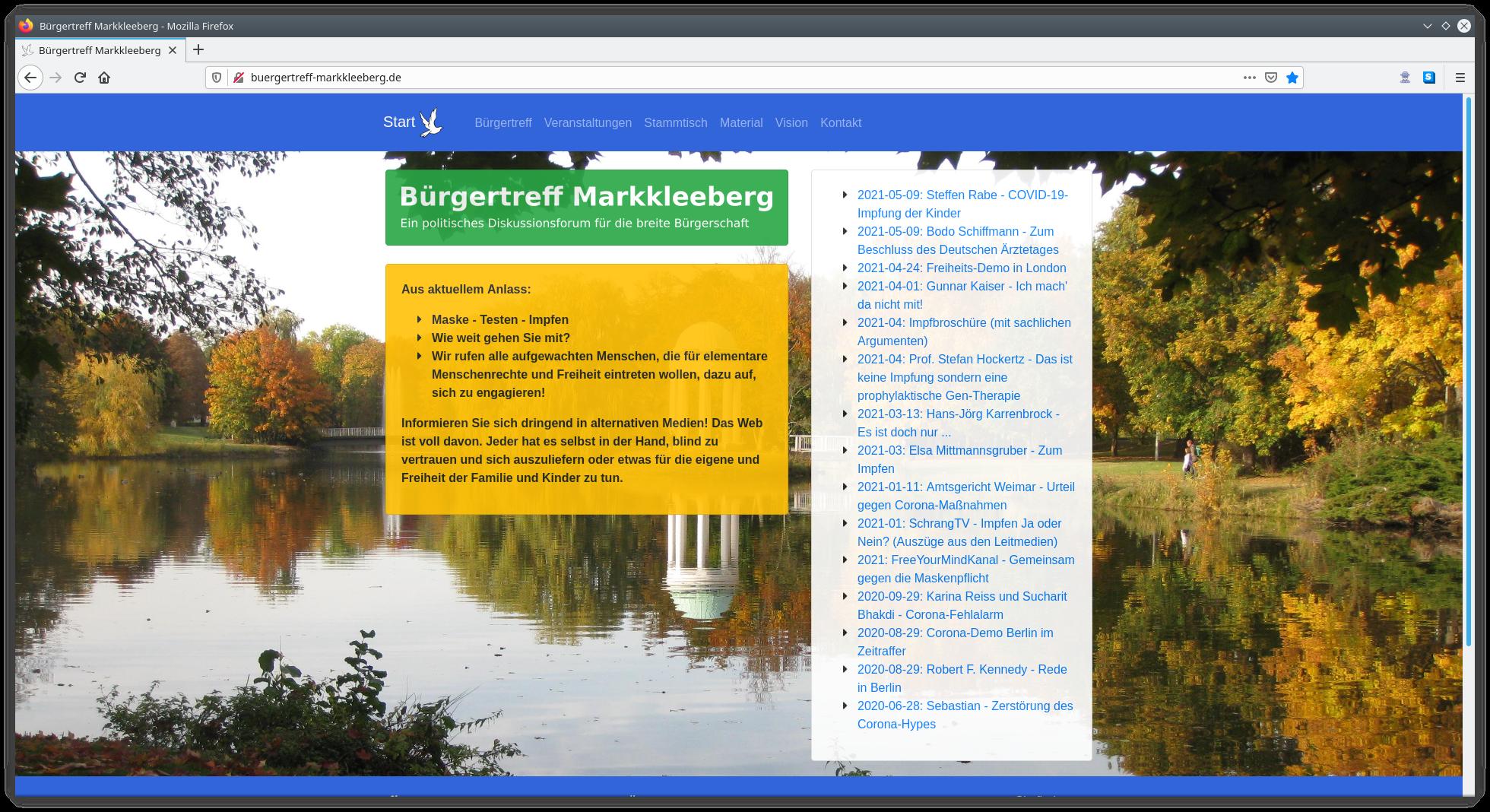 Bildschirmschnappschuss Website Bürgertreff Markkleeberg